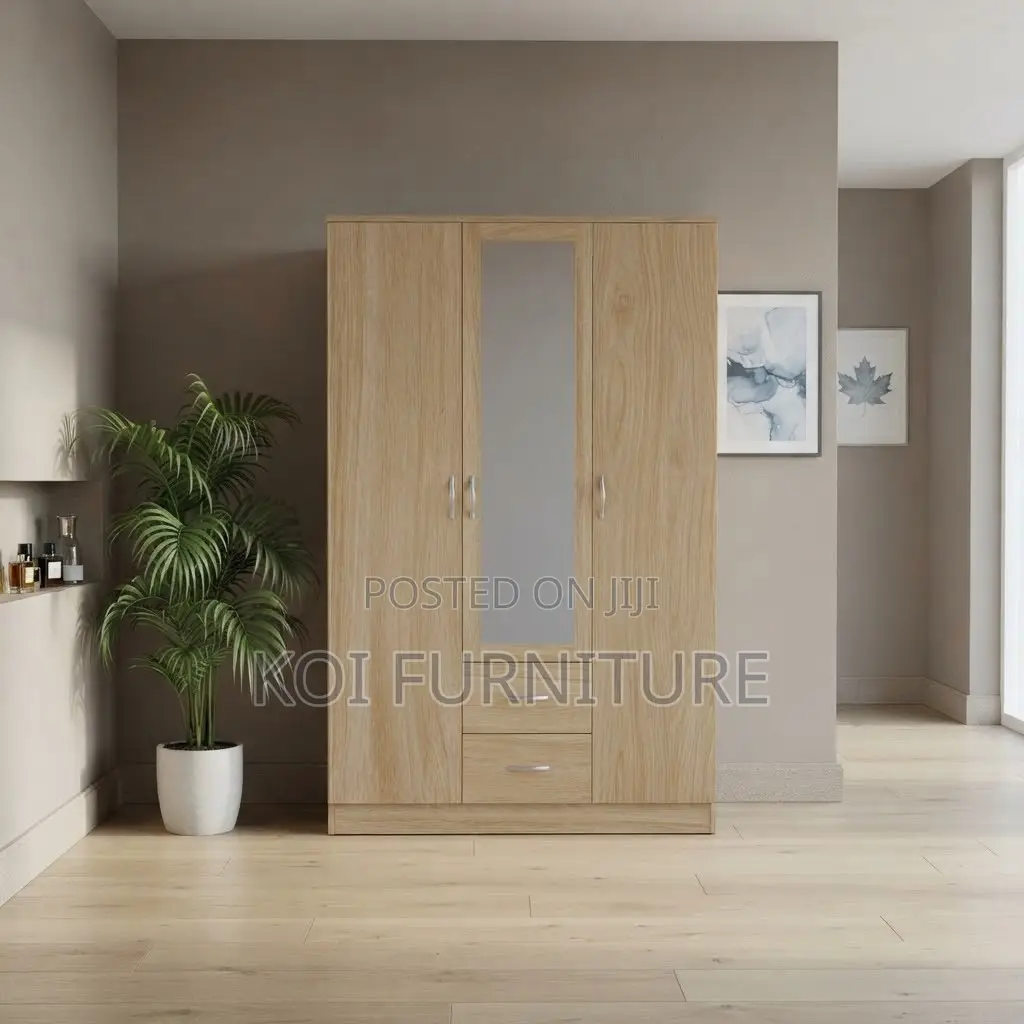 3-Door Wooden Wardrobe With Mirror Doors