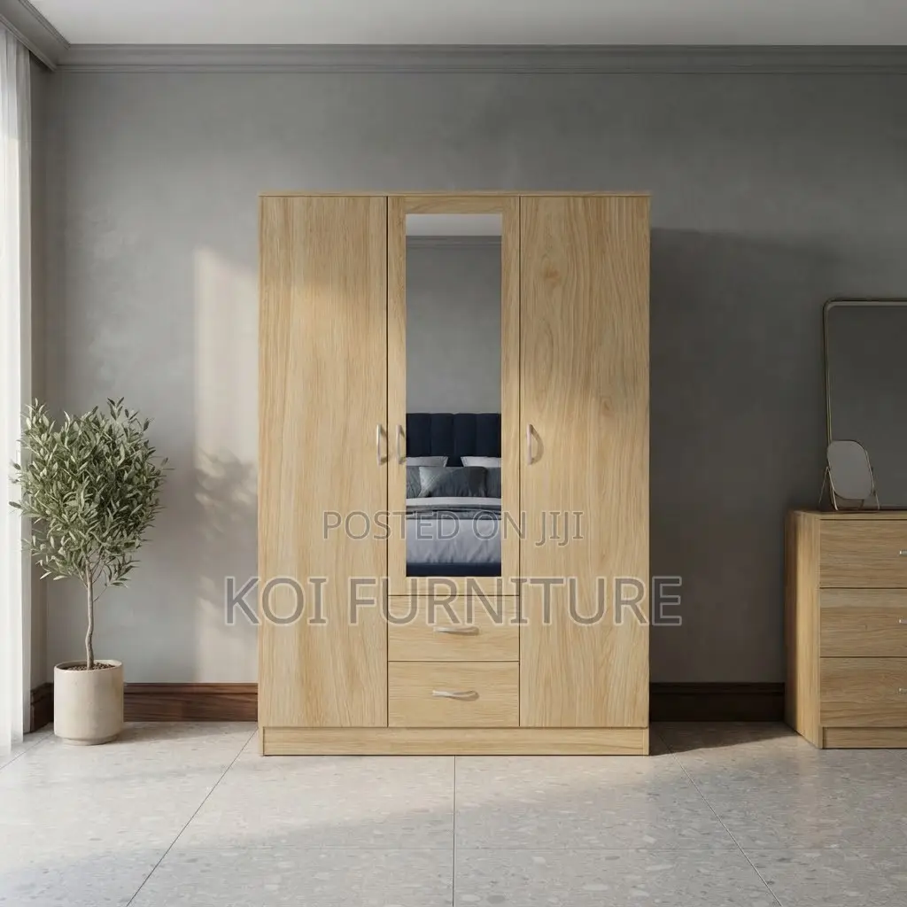 3-Door Wooden Wardrobe With Mirror Doors