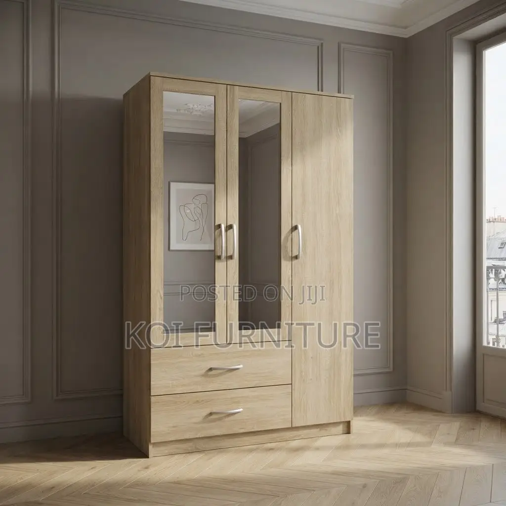 3-Door Wooden Wardrobe With Mirror Doors