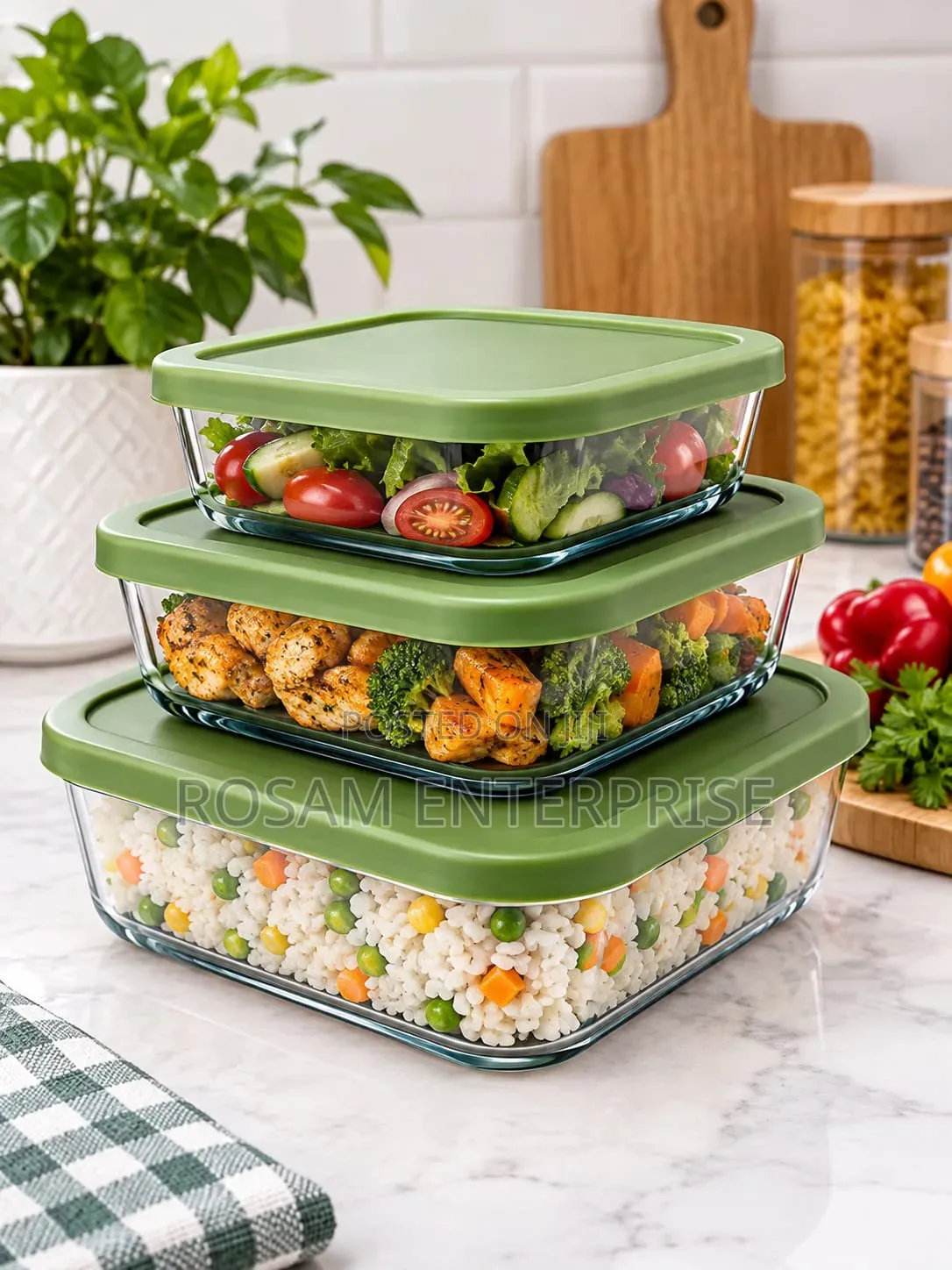 Square 3Pc Glass Food Storage Containers