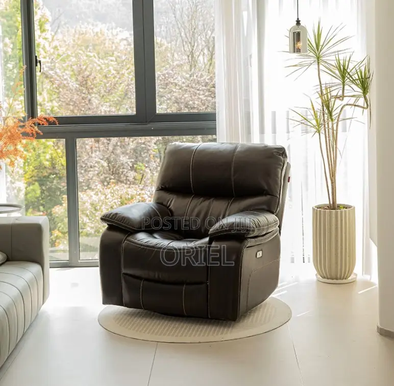 Office Sofa : 1-Seater Brown Leather Recliner Home Offiec Sofa