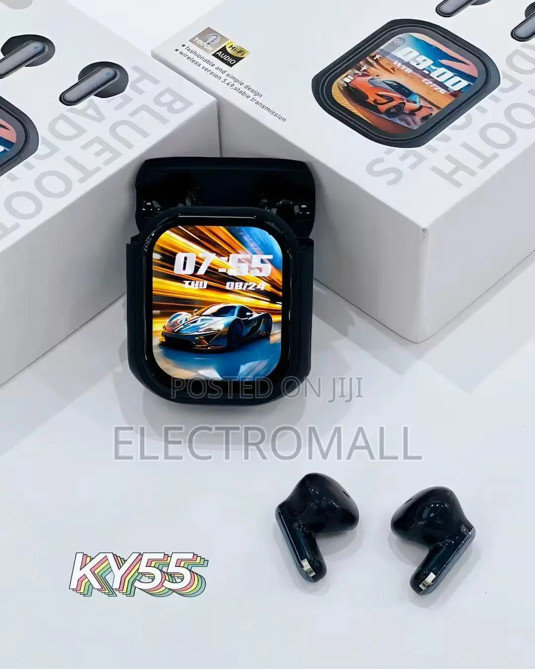 KY55 TWS Wireless Earbuds With Smart Touch Screen Charging Case