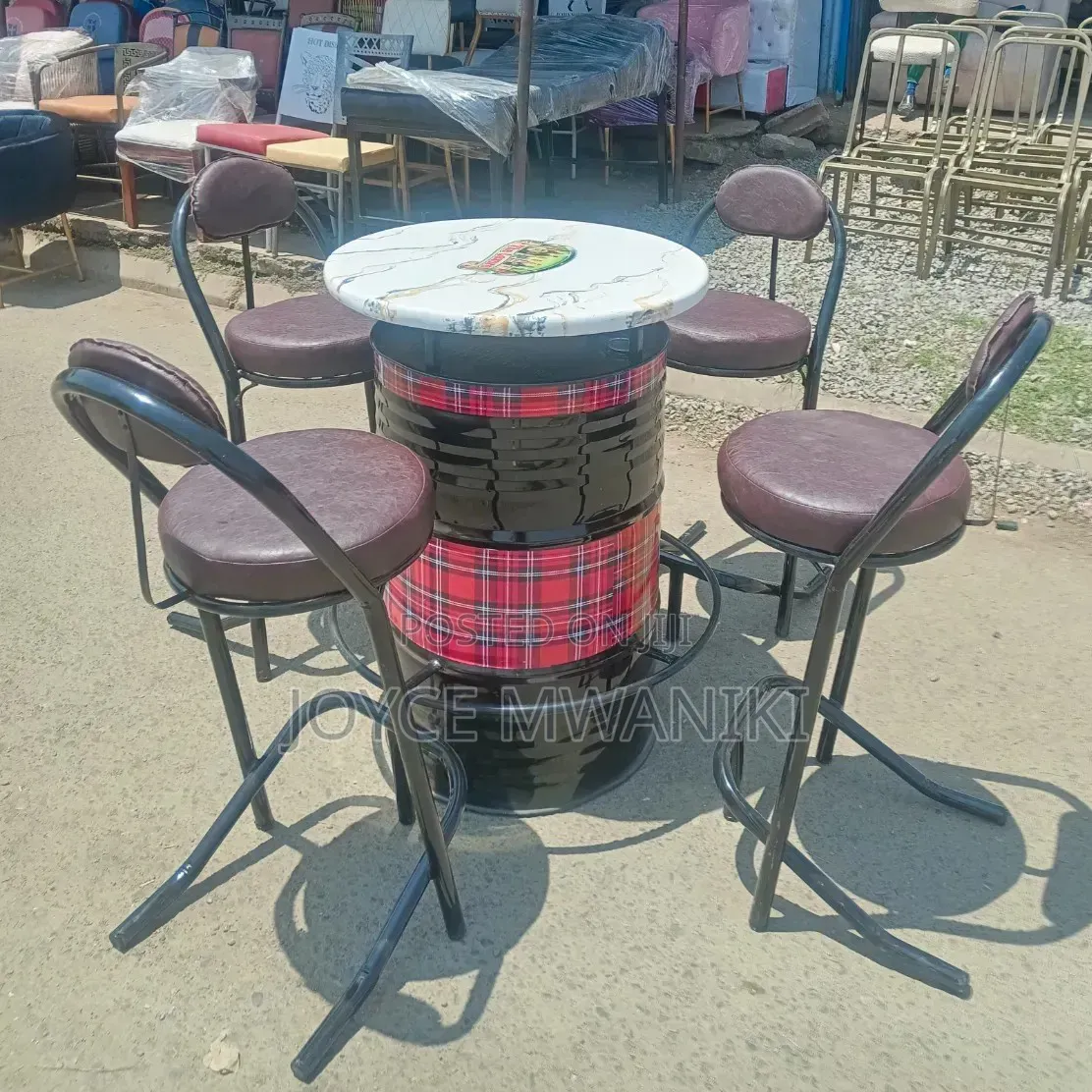 Set of High Bar Chairs and a Custom Table. .