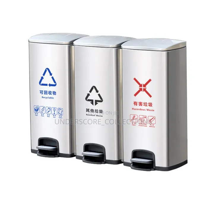 120-Liter Four-Compartment Stainless Steel Classified Pedal Dustbin.