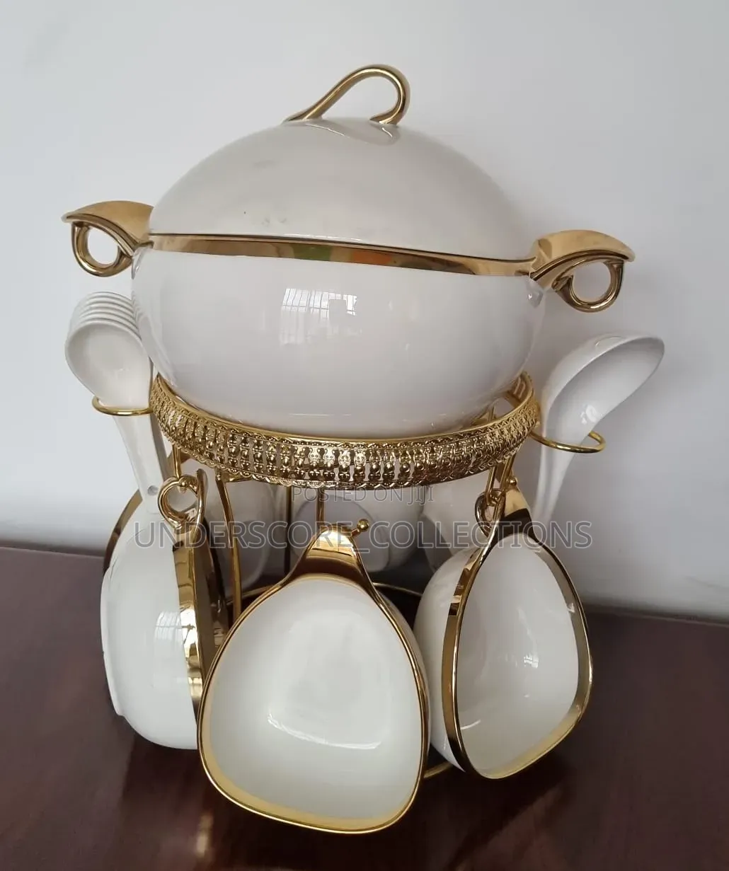 16pc Ceramic Soup Set on Golden Stand Now Available in 4 Colours