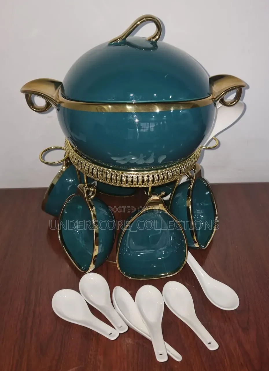 16pc Ceramic Soup Set on Golden Stand Now Available in 4 Colours
