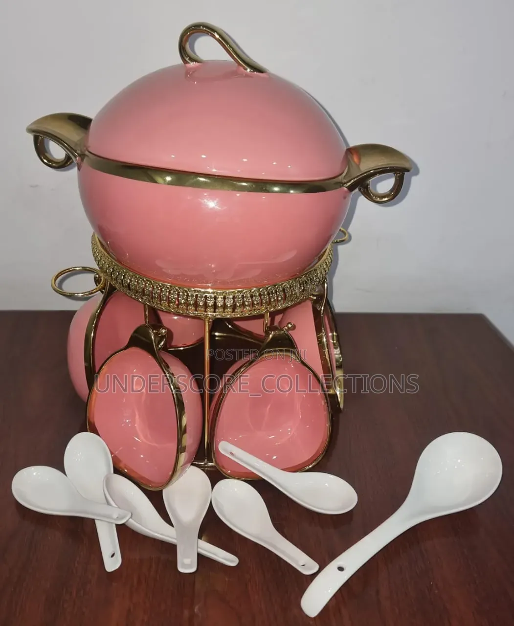16pc Ceramic Soup Set on Golden Stand Now Available in 4 Colours
