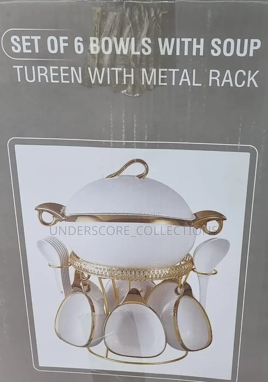 16pc Ceramic Soup Set on Golden Stand Now Available in 4 Colours
