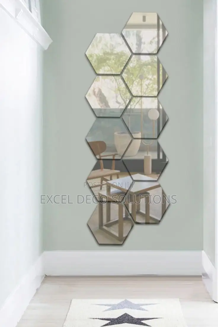 12 PCS Hexagon Acrylic Mirror Stickers - Peel Stick Wall Decor