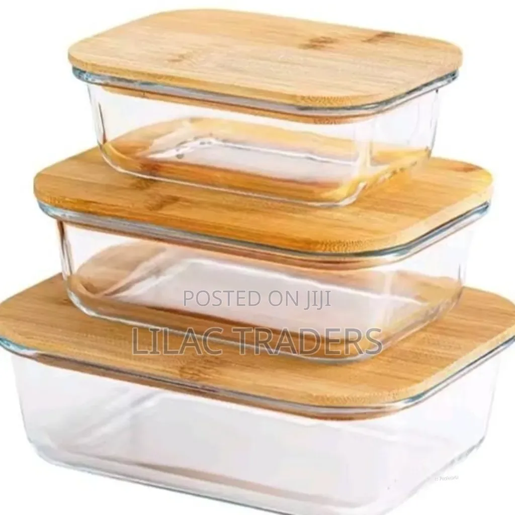 3pcs Glass Snack Storage Containers With Bamboo Wooden Lids Alp