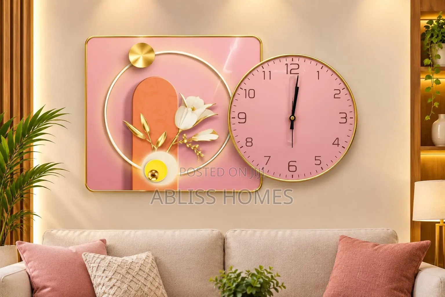 Elegant Wall Clock & Wall Art Set