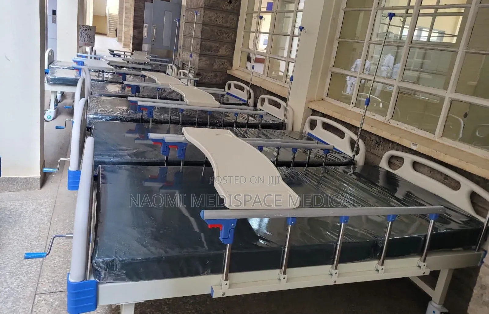 3×6 Hospital Bed With Matress, Mackintosh, Feeding Table, Drip Stand