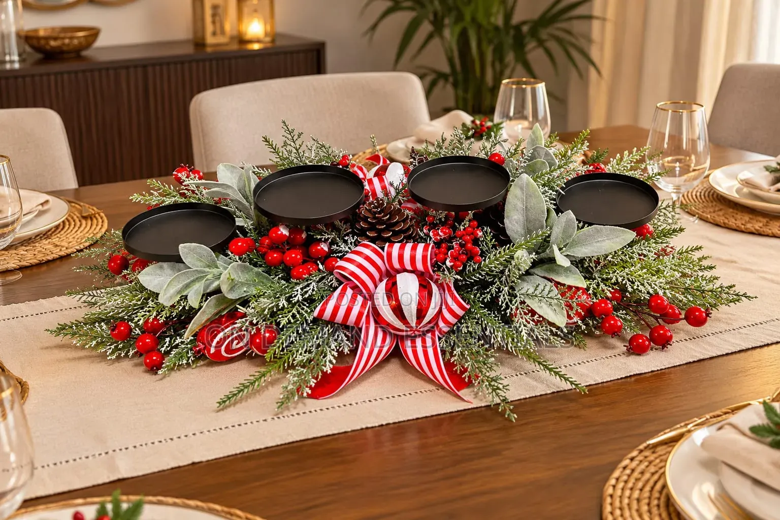 Christmas Centre Piece With 4 Candle Holders