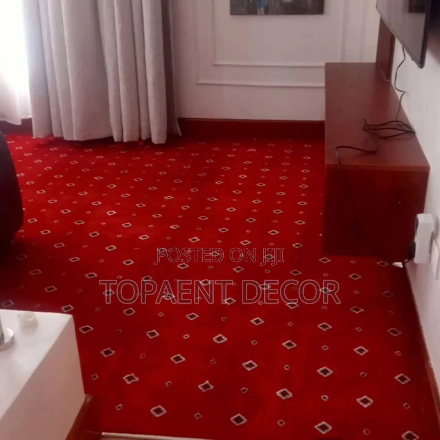 Red Flowered Wall to Wall Office Carpet