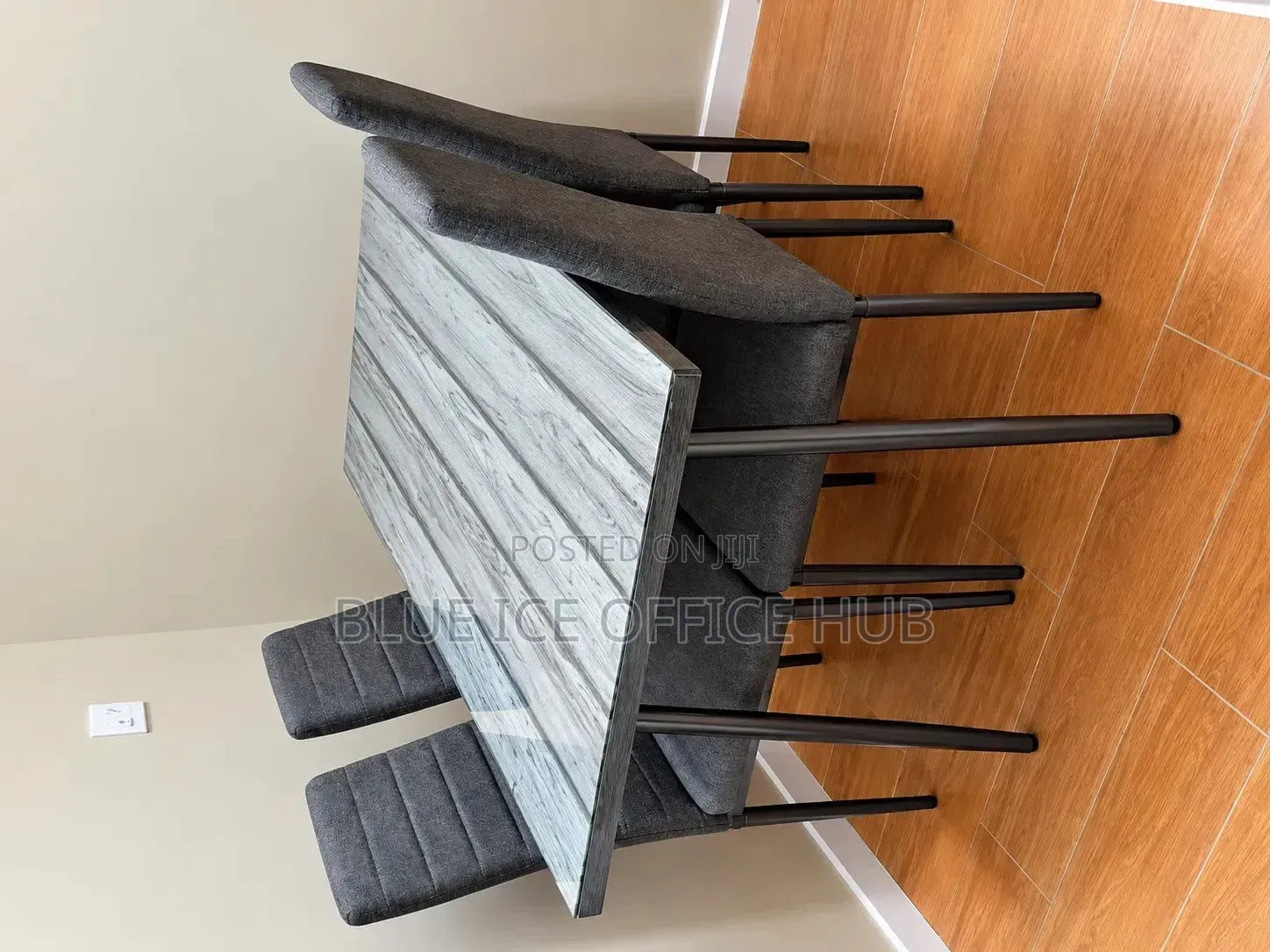 Modern 4-Seater Dining Table Set With Grey Chairs.