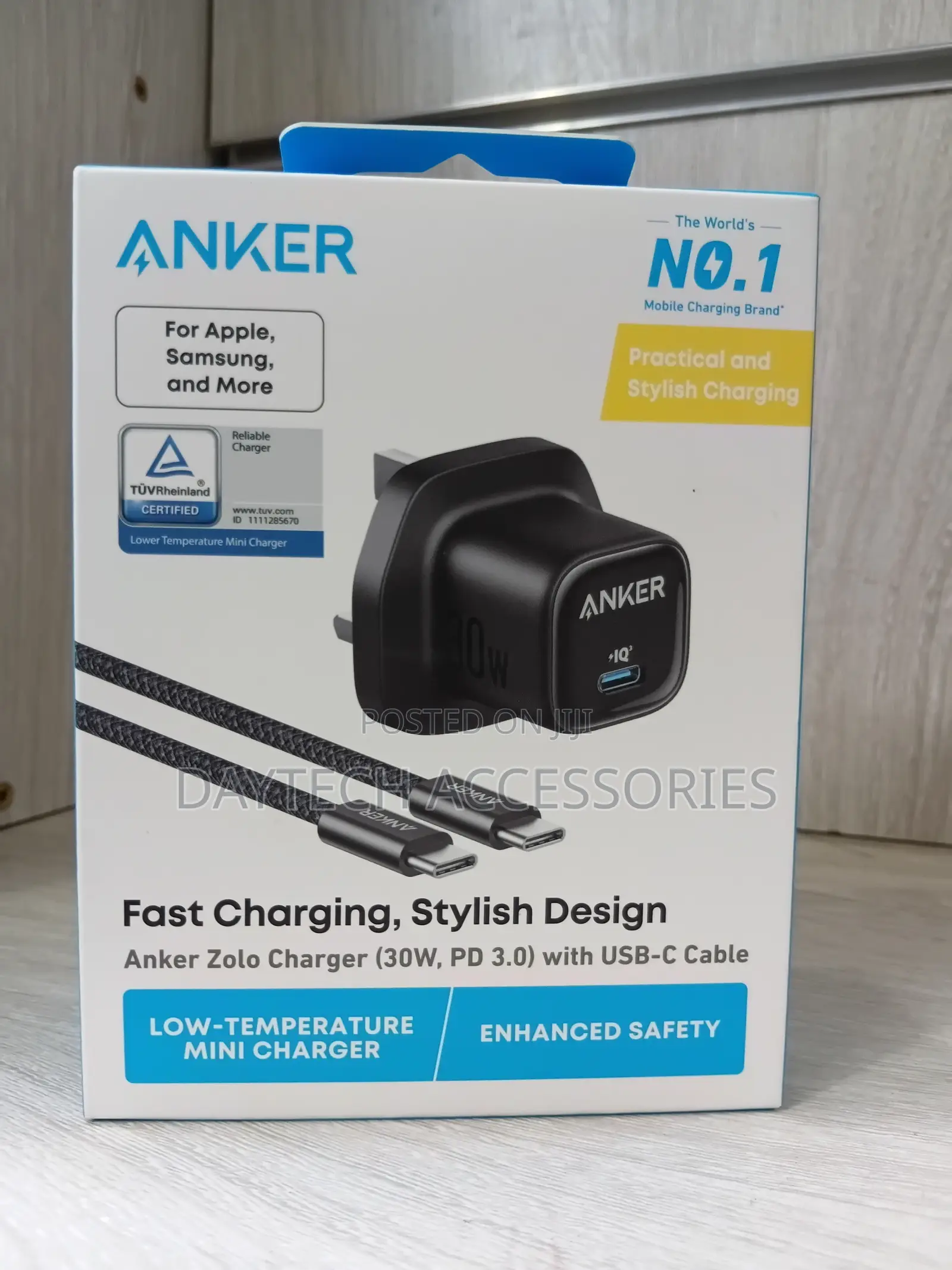 Anker Zolo Charger 30W, PD 3.0 With 1m USB-C to USB-C Cable) - Black