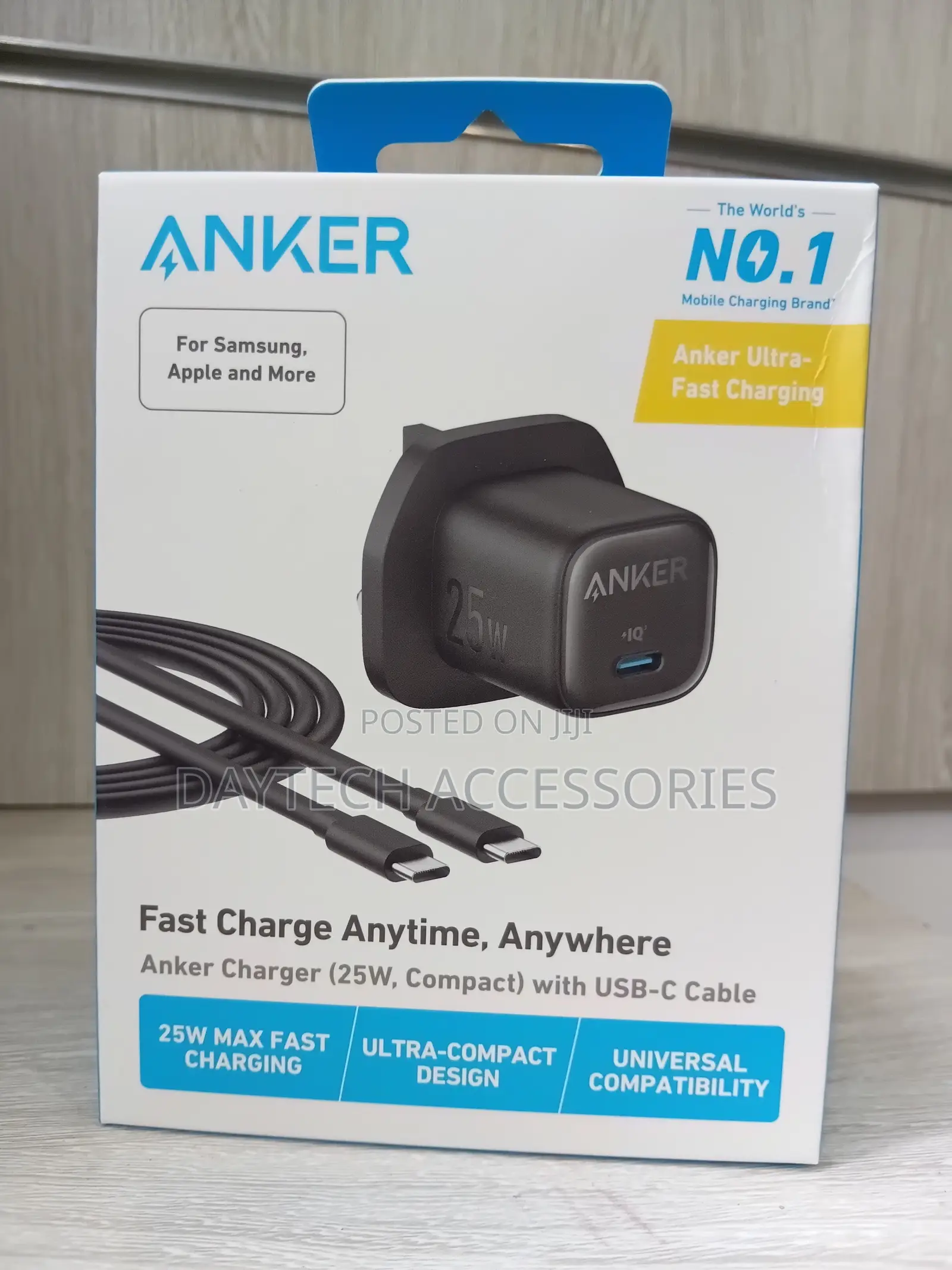 Anker Charger (25W, Compact) With USB-C Cable - Black