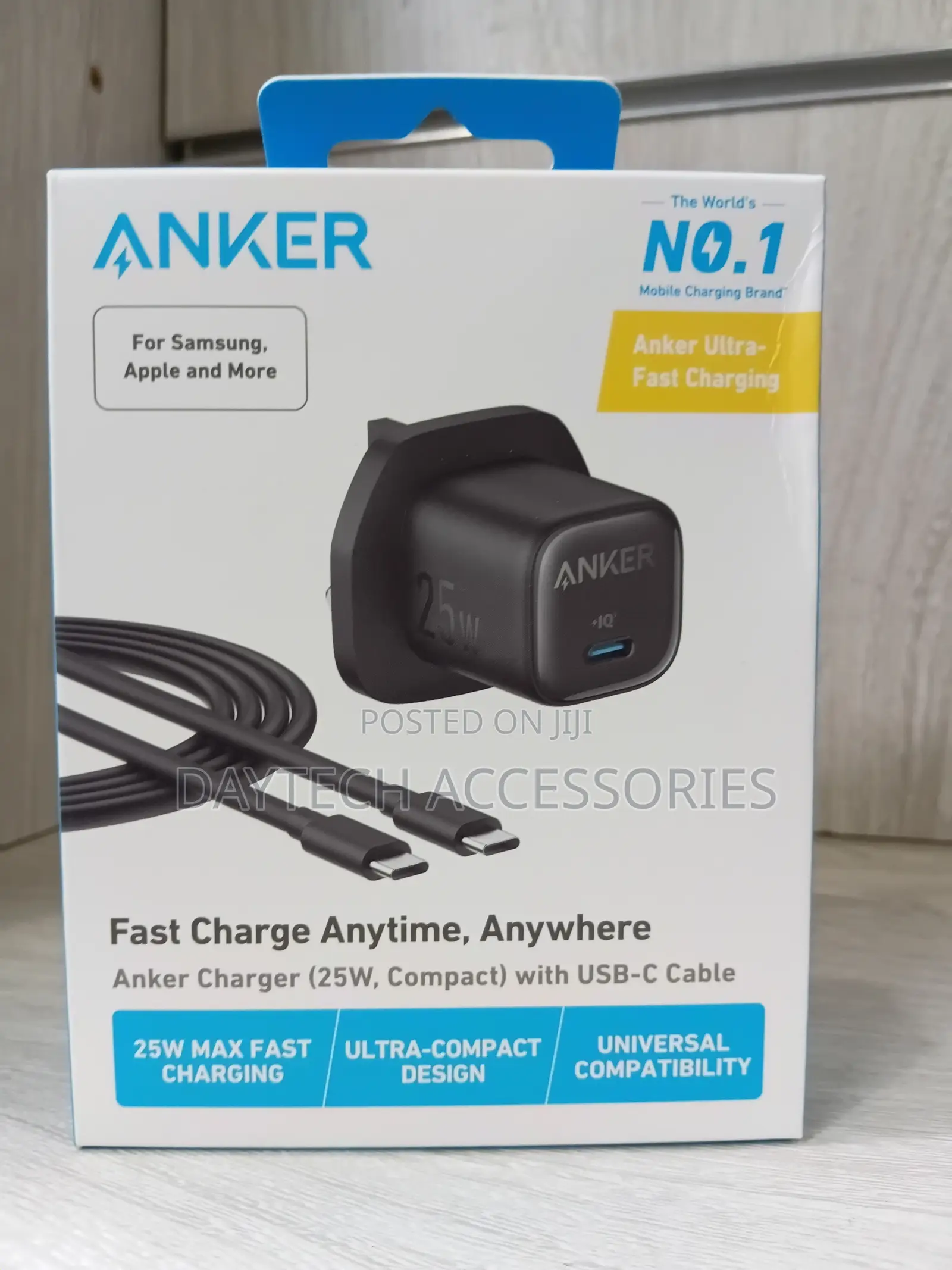 Anker Charger (25W, Compact) With USB-C Cable - Black