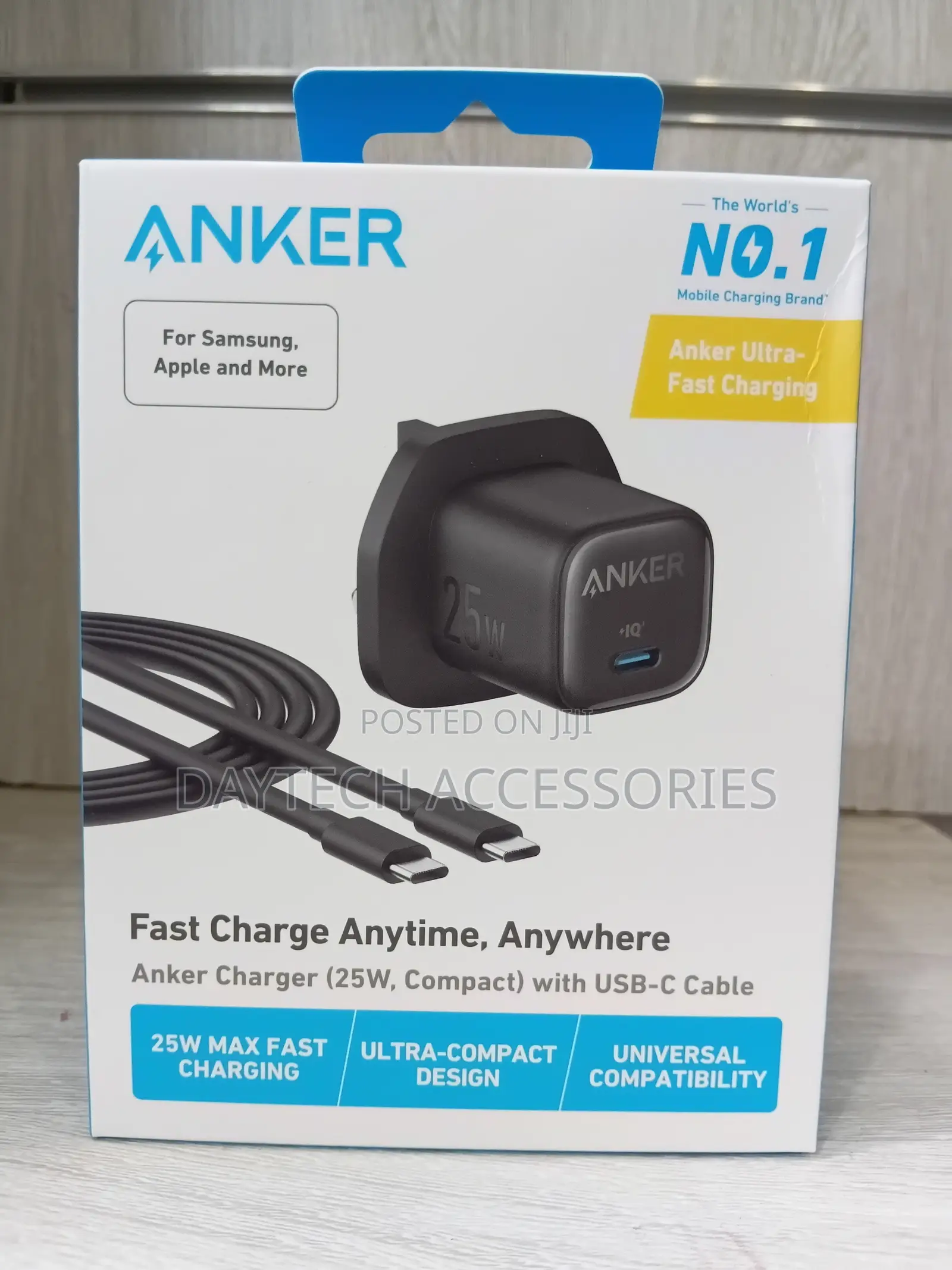 Anker Charger (25W, Compact) With USB-C Cable - Black