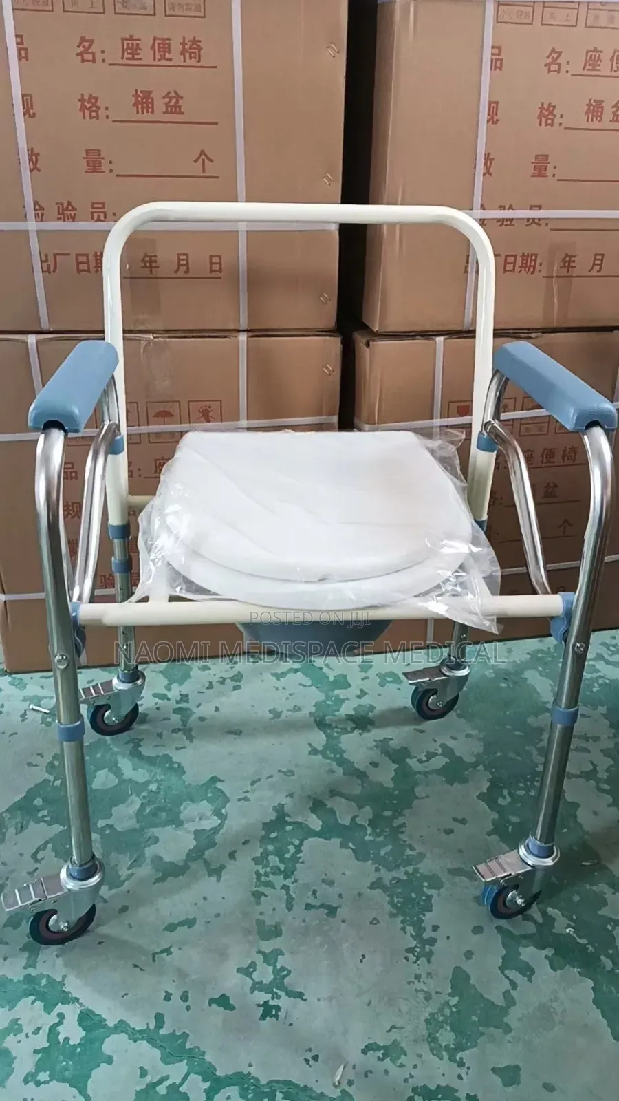 Foldable, Portable and Comfortable Commode Chair With Lockable Wheels