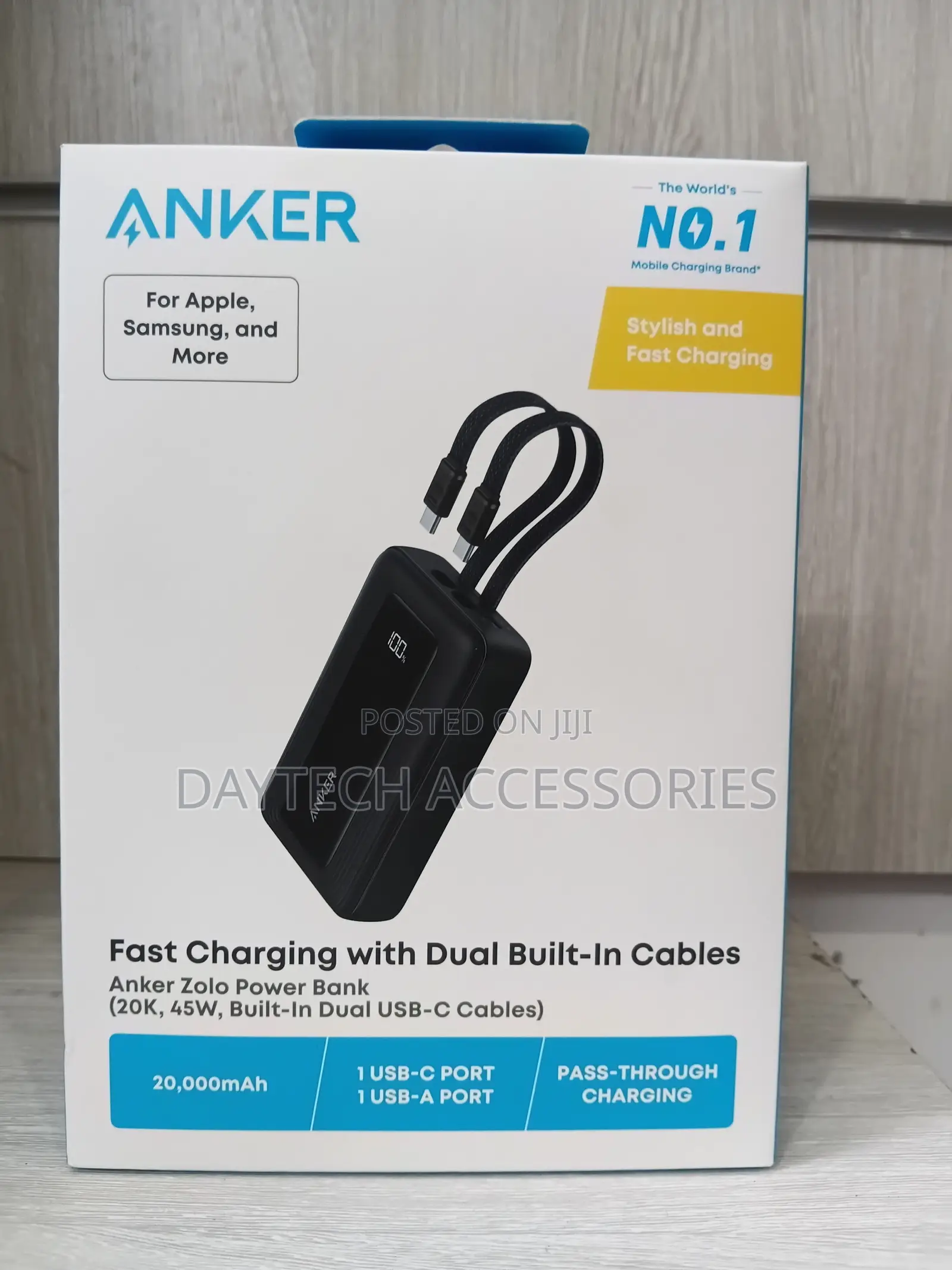 Anker Zolo Power Bank (20,000mAh, 45W, Dual Built-in USB-C Cables)
