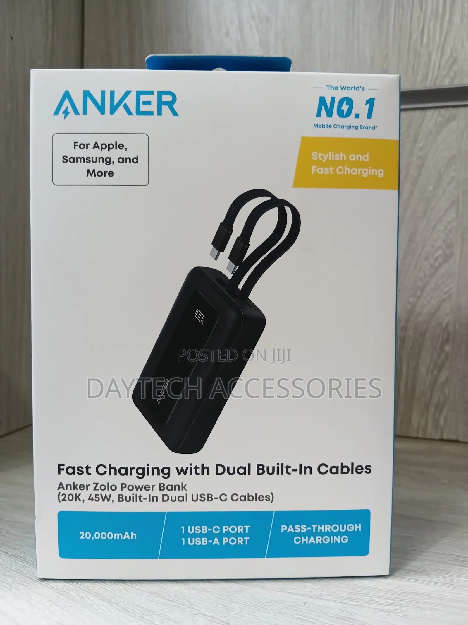 Anker Zolo Power Bank (20,000mAh, 45W, Dual Built-in USB-C Cables)