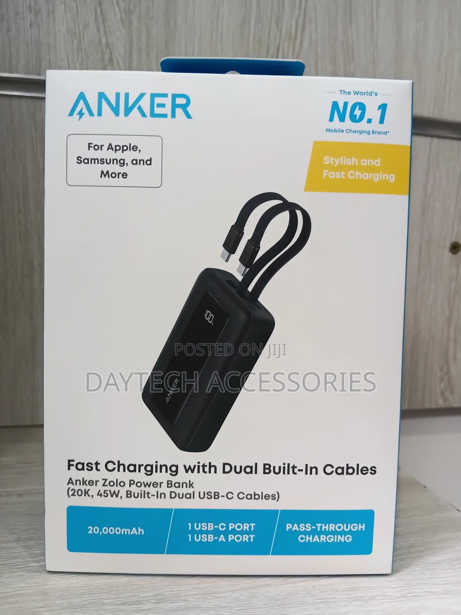 Anker Zolo Power Bank (20,000mAh, 45W, Dual Built-in USB-C Cables)