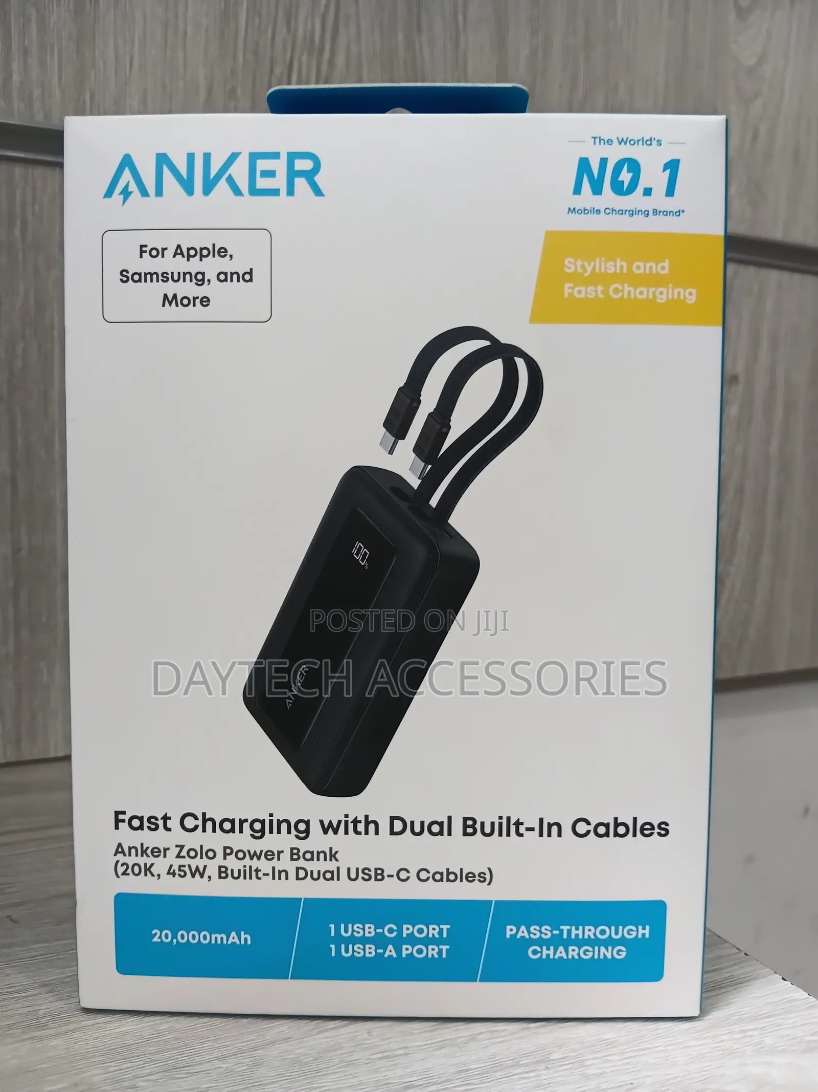 Anker Zolo 20K (20000mAh) 45W Power Bank With Built-in 2 USB-C Cables