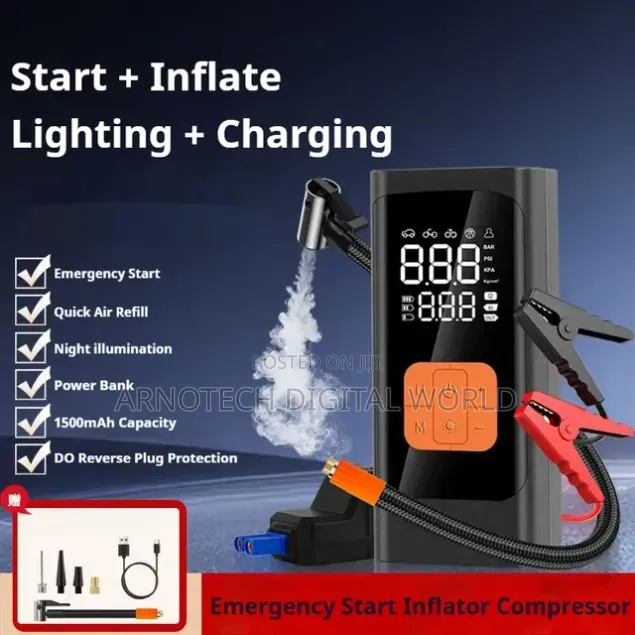 Cordless Tyre Inflator Air Compressor With Car Jump Starter