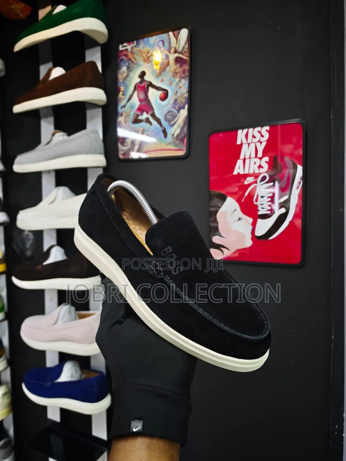 Black Boss Suede Slip on Gum Sole Loafers