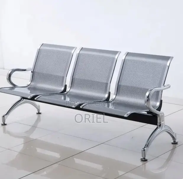Office 3-Seater Bench : Steel Frame Waiting Bench