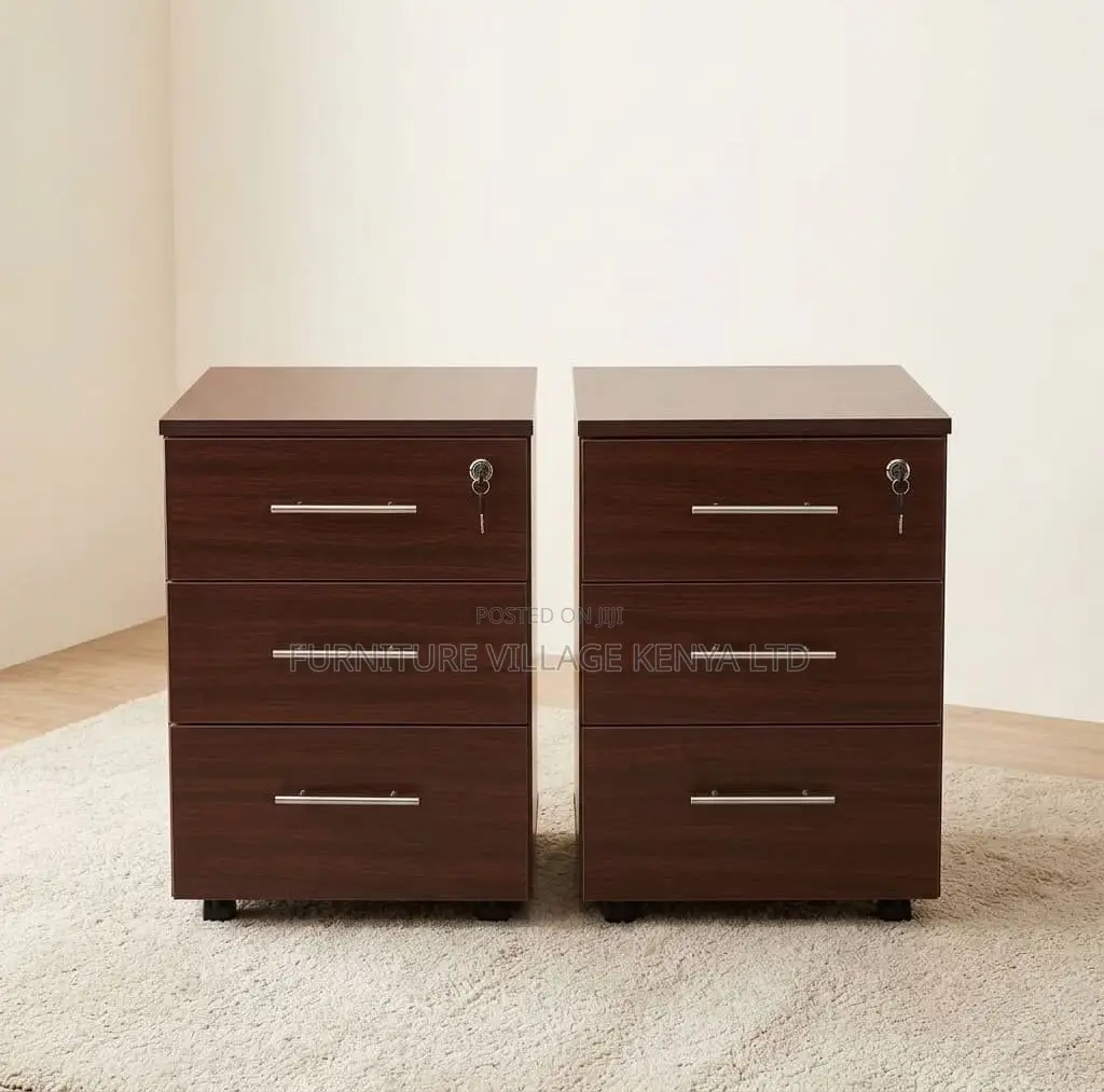 Cabinet; Lockable-Wooden 3 Drawer Mobile Pedestal Cabinet