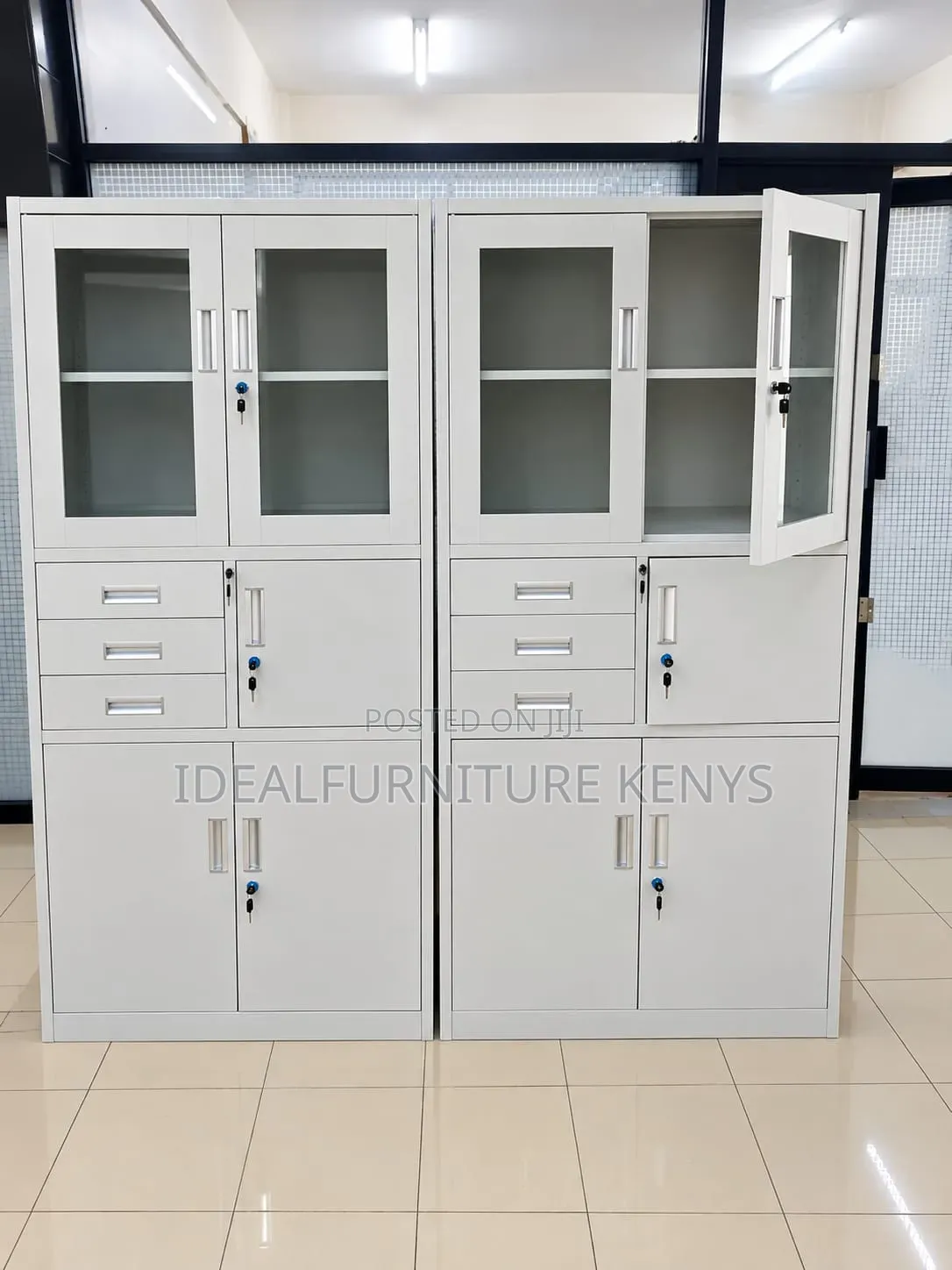 Glass Door Metal Cabinet With Drawers