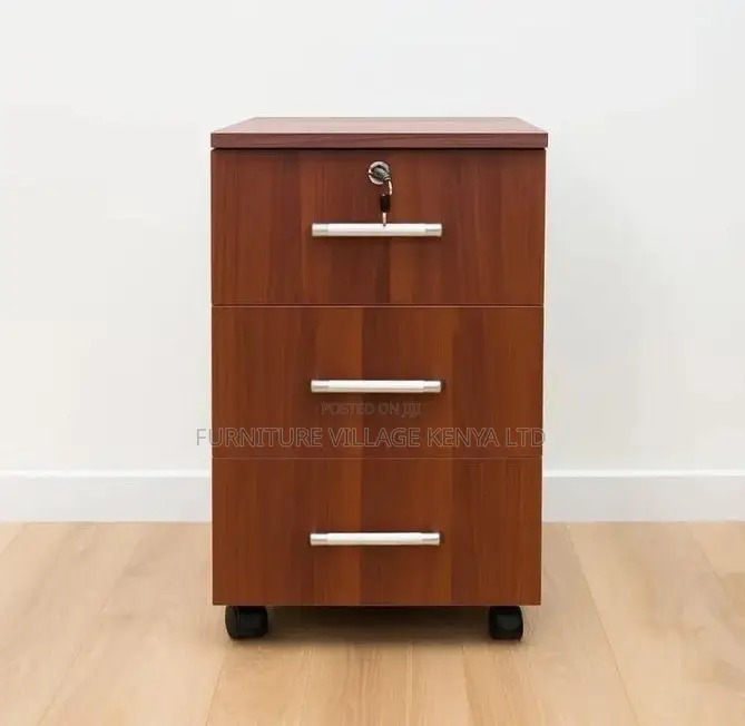 Cabinet; Lockable-Wooden 3 Drawer Mobile Pedestal Cabinet