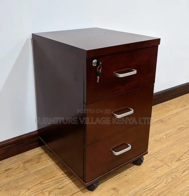 Cabinet; Lockable-Wooden 3 Drawer Mobile Pedestal Cabinet
