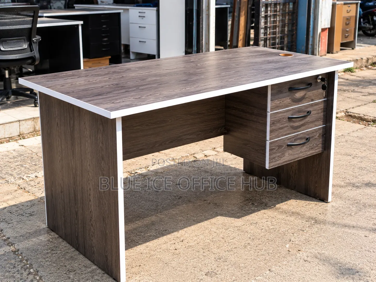 Modern Executive Office Desk With 3 Drawers – Dark Wood Finish