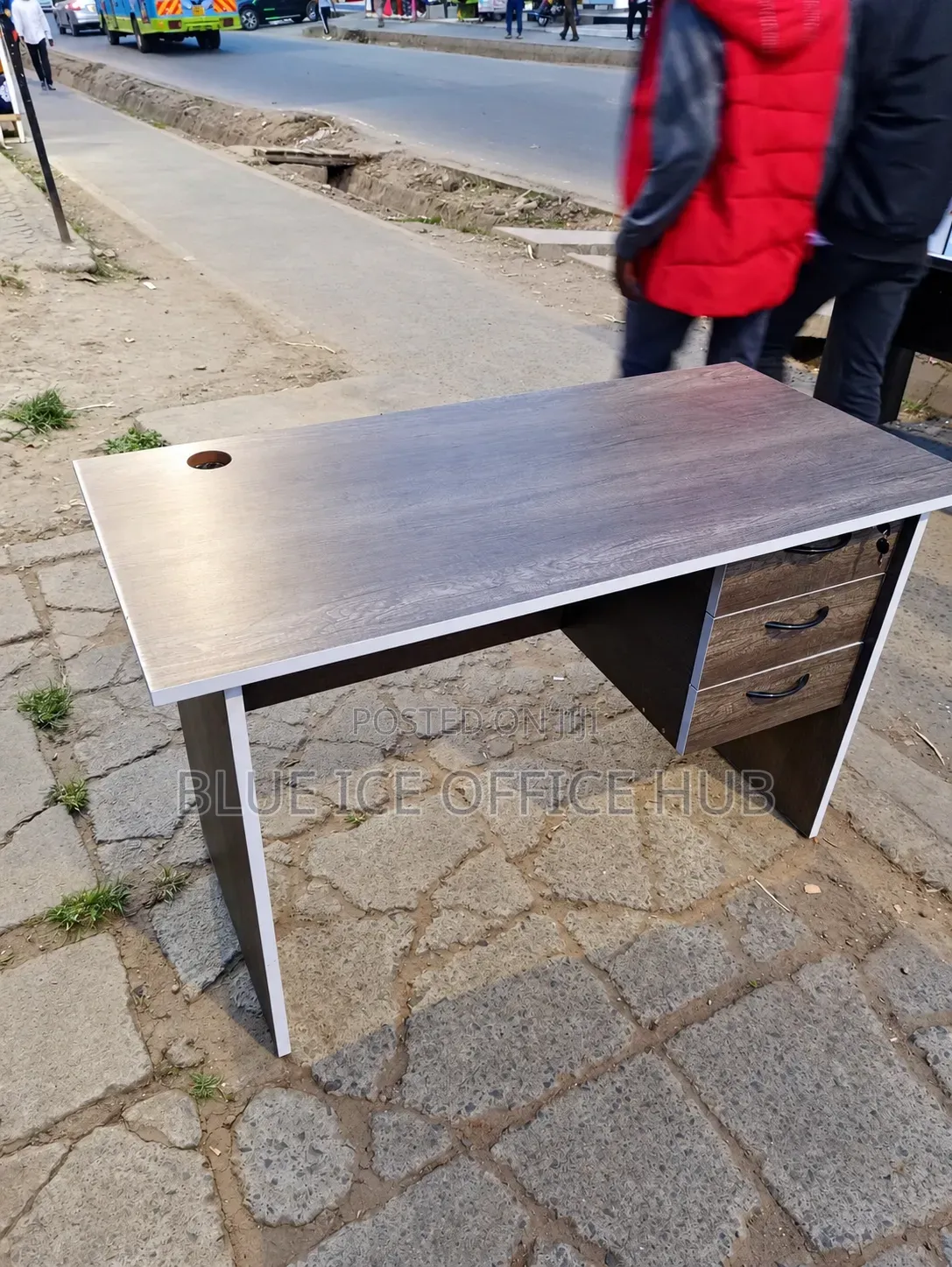 Modern Executive Office Desk With 3 Drawers – Dark Wood Finish