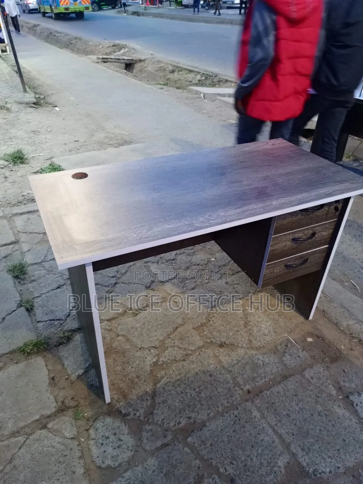 Modern Executive Office Desk With 3 Drawers – Dark Wood Finish