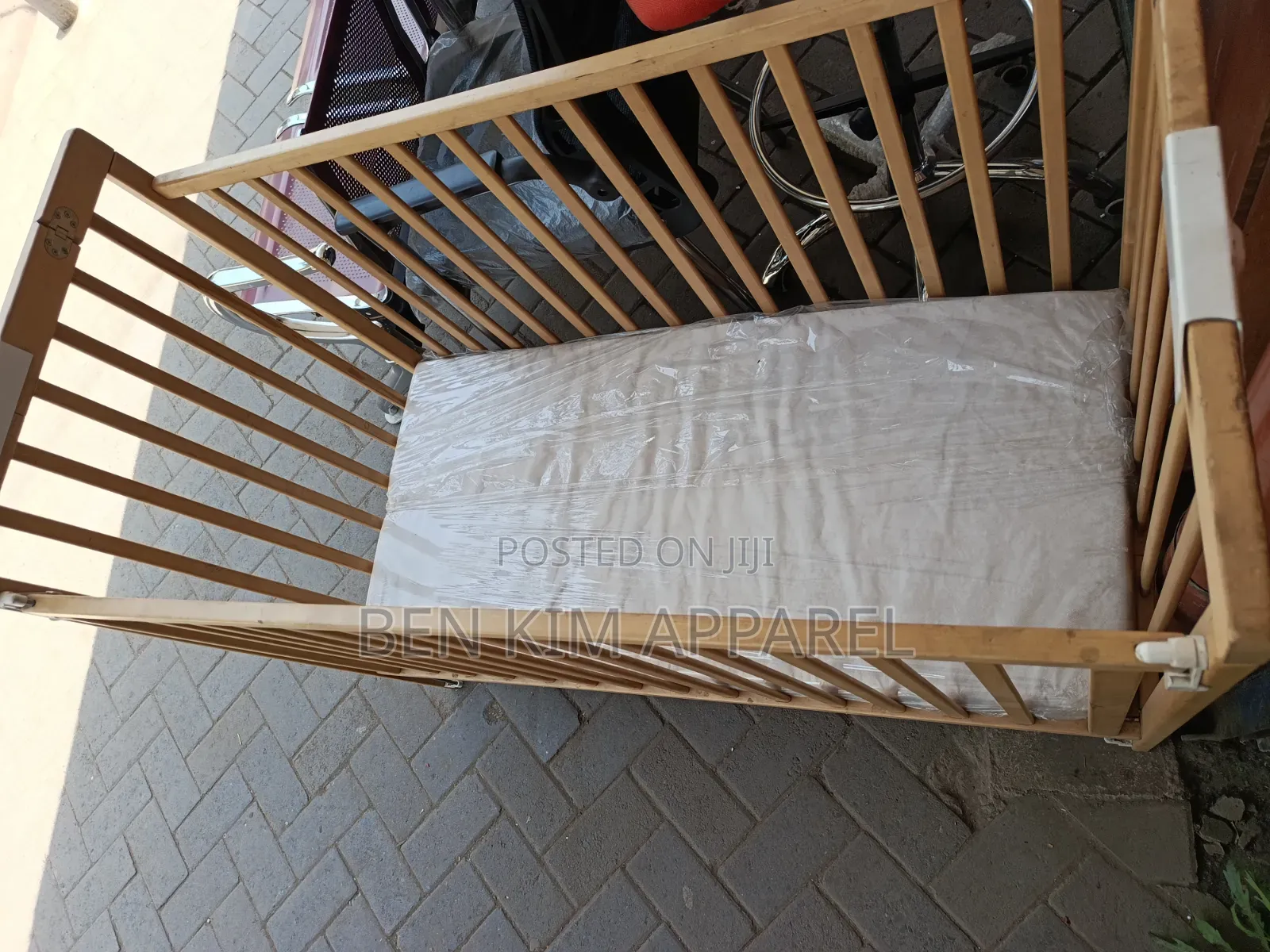 Foldable Wooden Baby Cot With Mattress