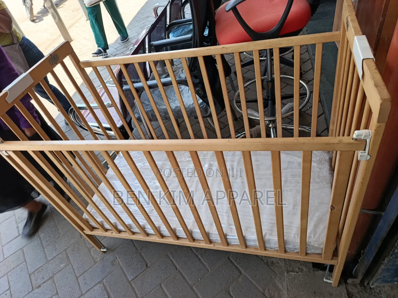 Foldable Wooden Baby Cot With Mattress