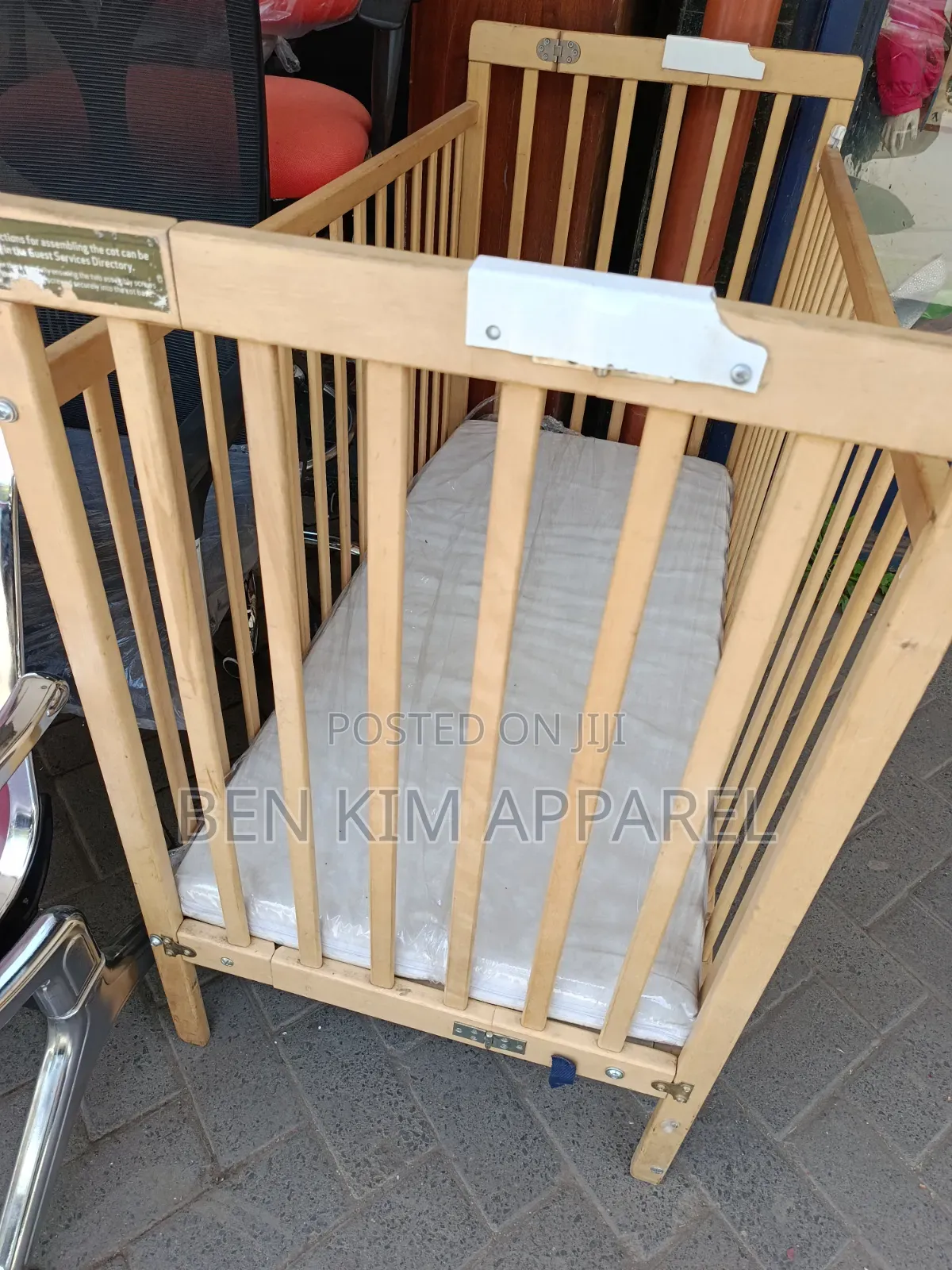 Foldable Wooden Baby Cot With Mattress