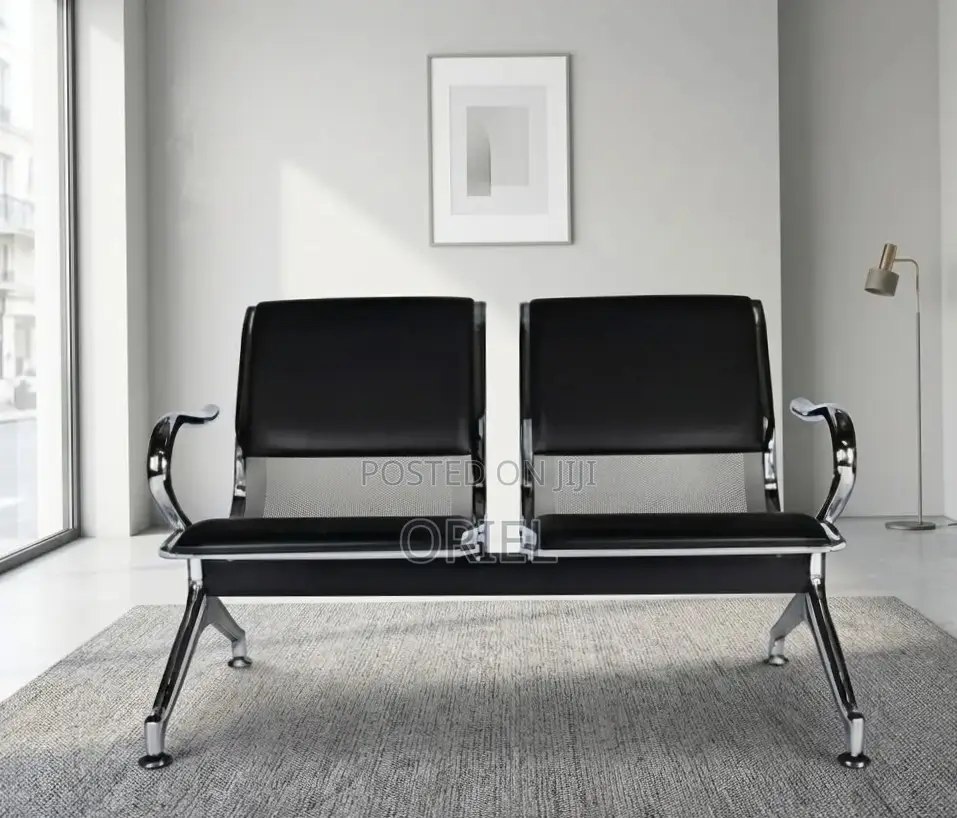2-Seater Office Waiting Bench : 2-Linked Padded Leather Bench