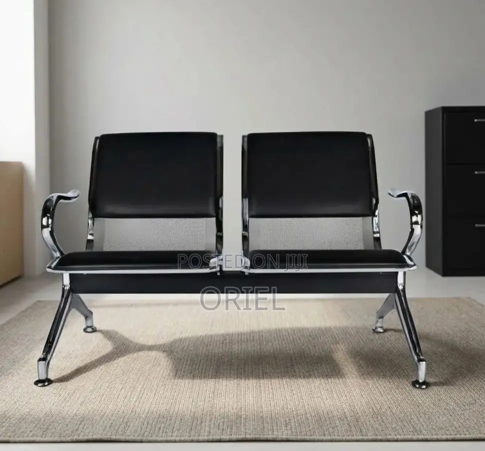 2-Seater Office Waiting Bench : 2-Linked Padded Leather Bench