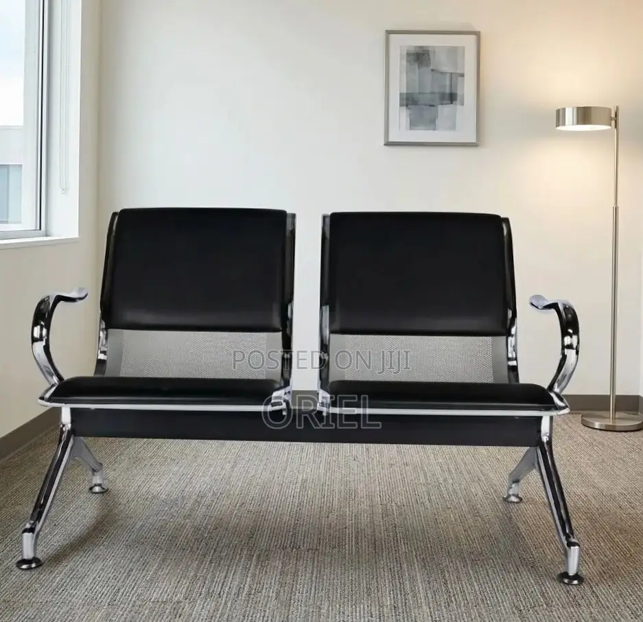 2-Seater Office Waiting Bench : 2-Linked Padded Leather Bench