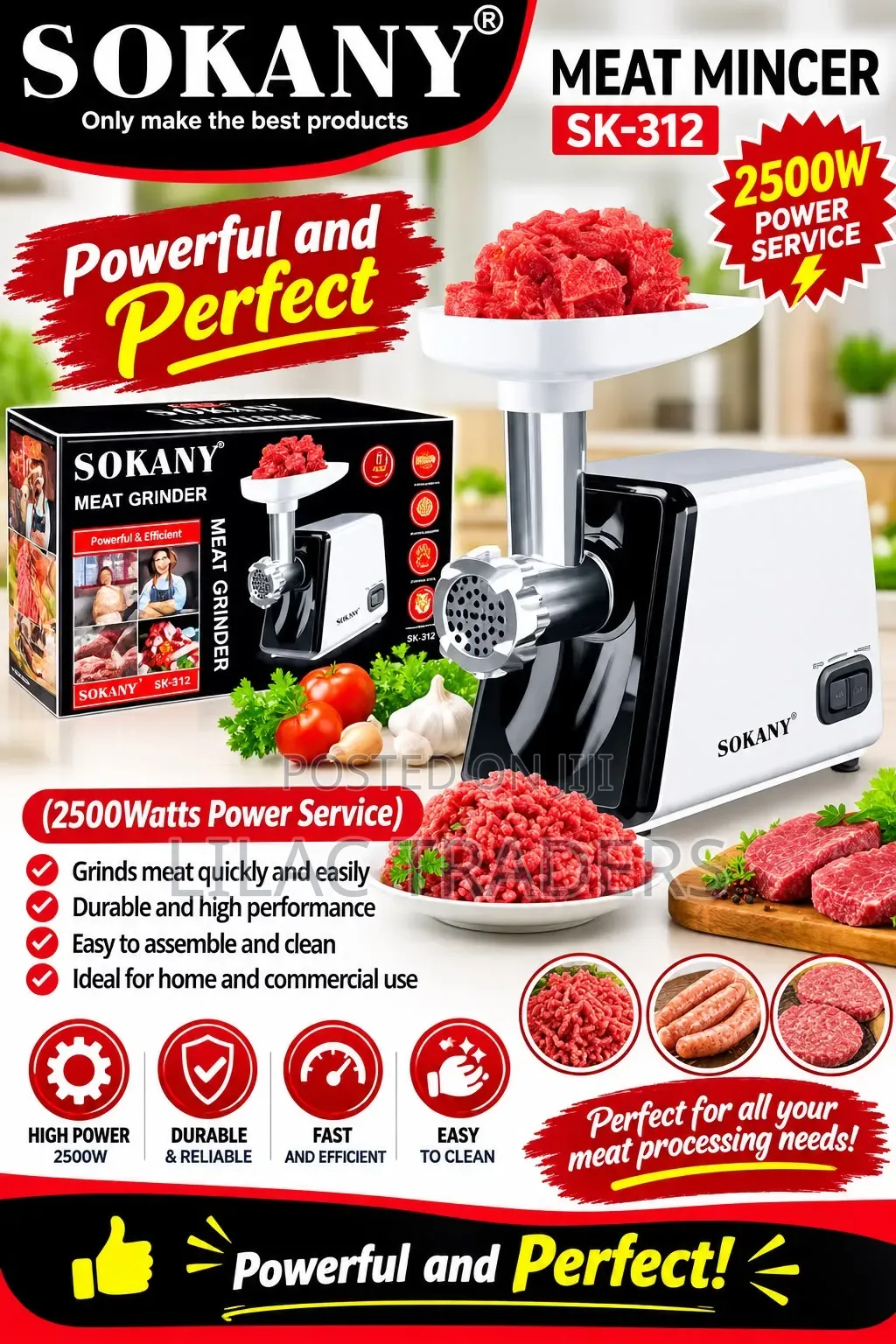 Sokany Meat Mincer 2500Watts. (Model: SK-312)*Je