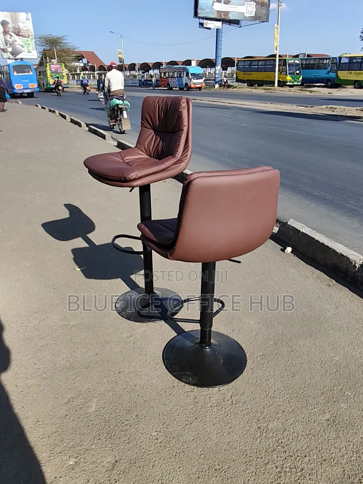 Modern Brown Bar Stool Chair With Padded Seat, Backrest Footrest.