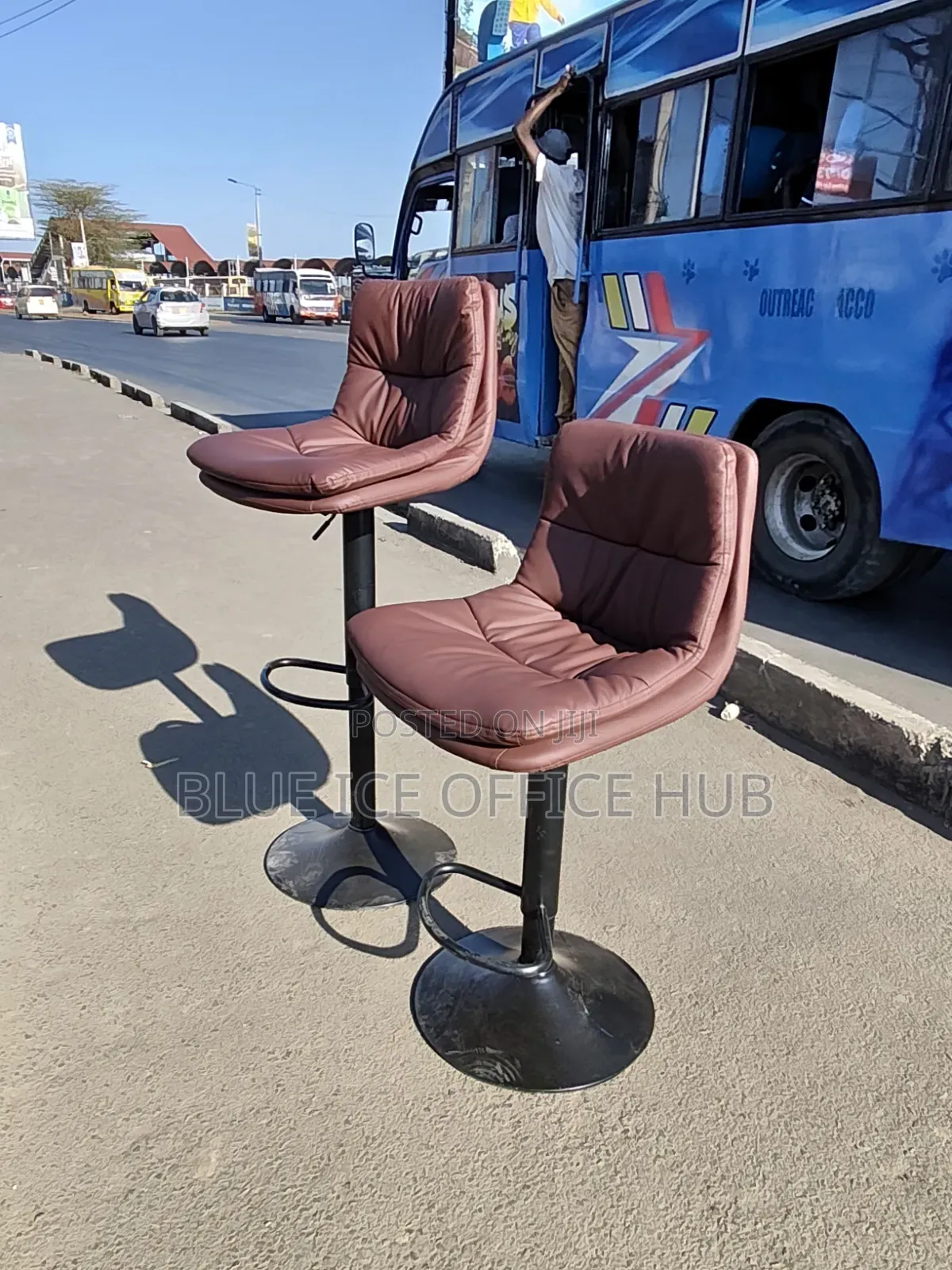Modern Brown Bar Stool Chair With Padded Seat, Backrest Footrest.
