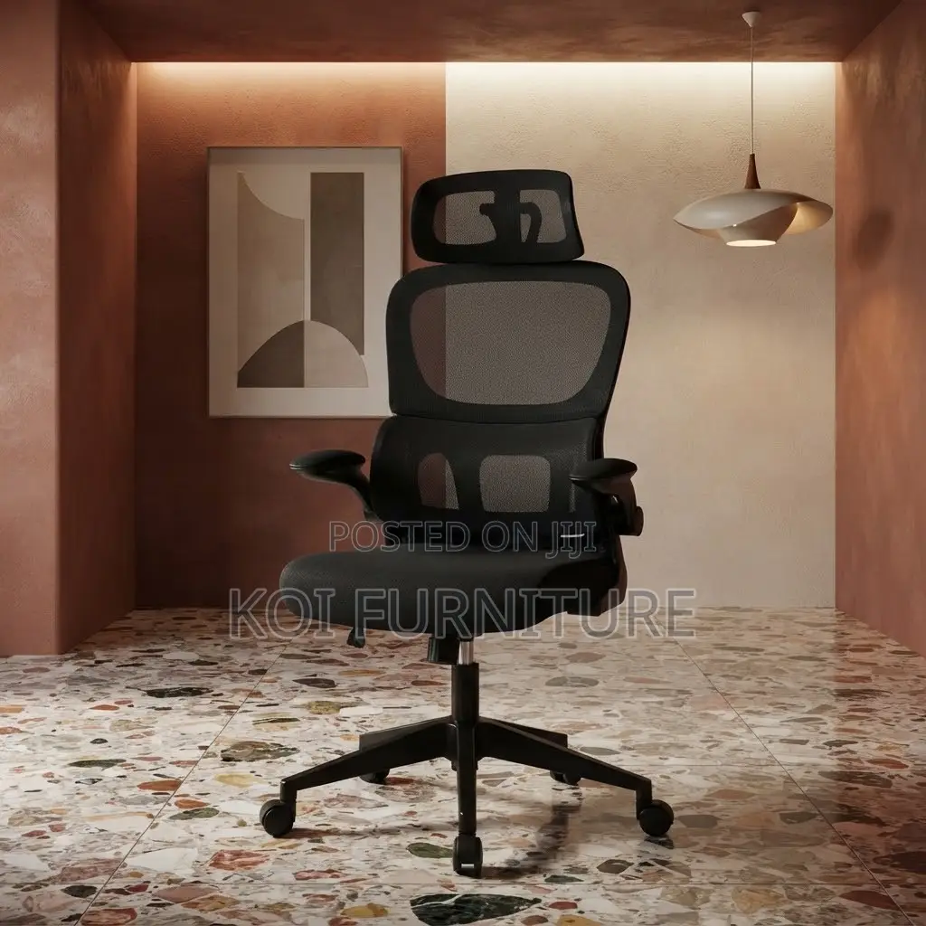-Office Chairs; Black Orthopedic Office Seat With Flipping Armrests