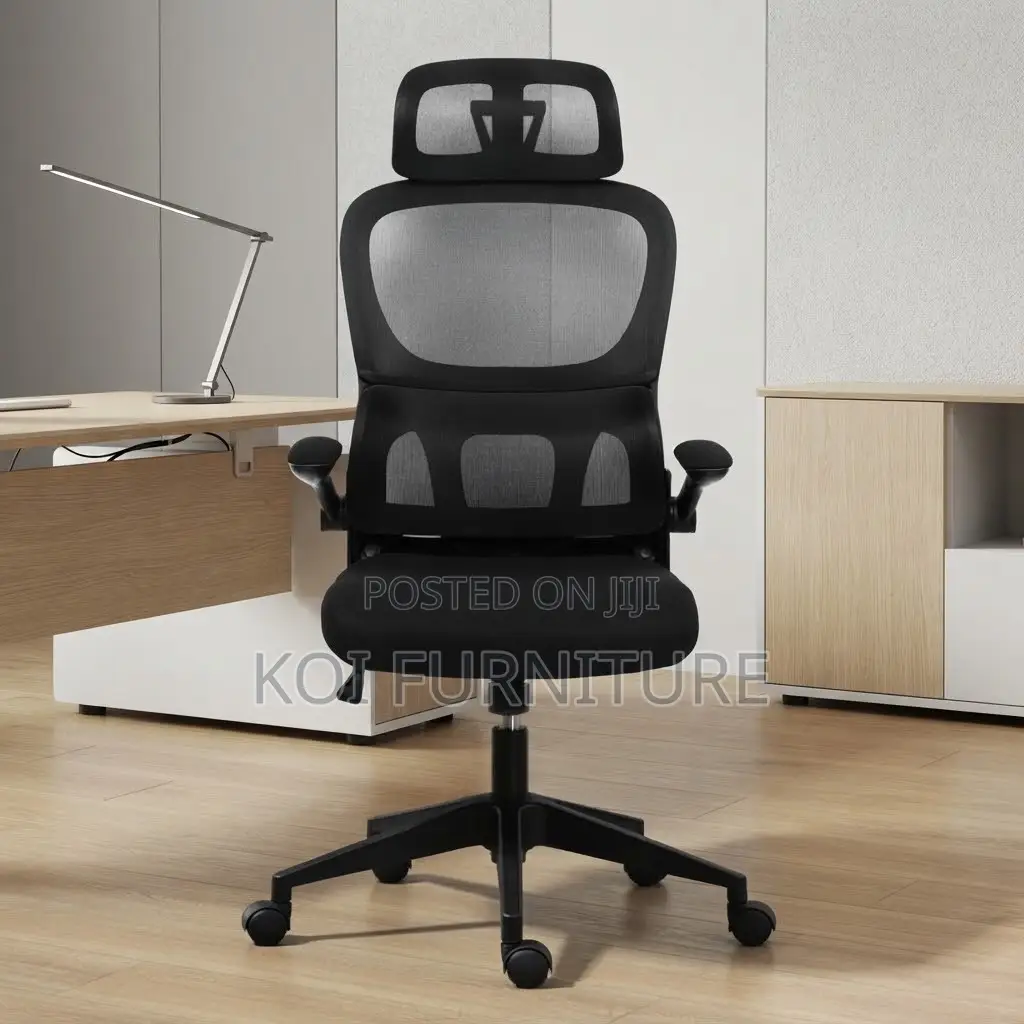 -Office Chairs; Black Orthopedic Office Seat With Flipping Armrests
