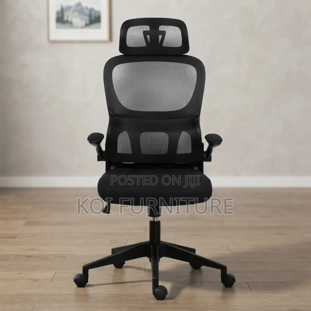 -Office Chairs; Black Orthopedic Office Seat With Flipping Armrests